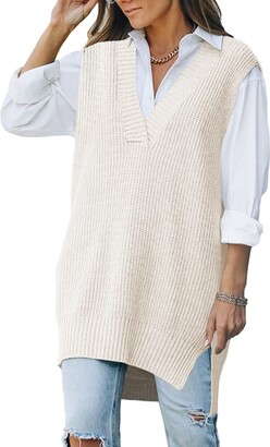 VamJump Sweater Vest Women Knitted V Neck Oversized Sweaters Sleeveless  Vintage Knitwear Tank Tops - ShopStyle