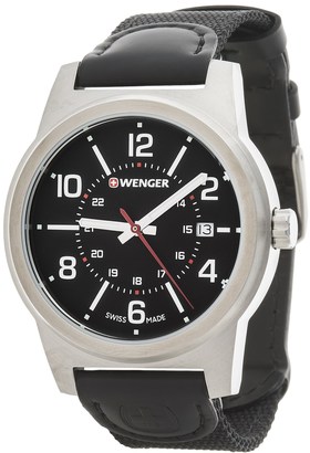 Wenger Field Classic Black Dial Swiss Quartz Watch - 43mm, Leather and Canvas Strap