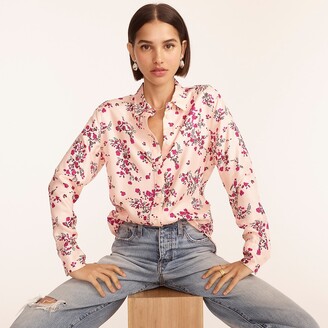 J.Crew Slim-fit silk-twill shirt in budding floral - ShopStyle Tops