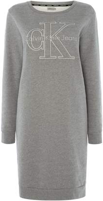 Calvin Klein Long sleeve crew neck logo sweatshirt dress