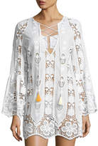 Thumbnail for your product : Miguelina Karla Lace-Up Hibiscus Coverup Dress, Pure White