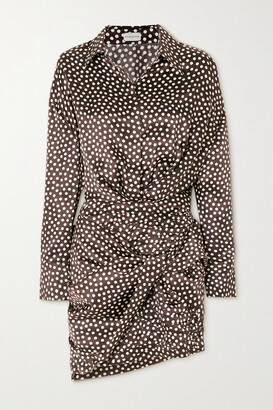 Magda Butrym Gathered Polka-dot Silk-jacquard Mini Shirt Dress - Brown