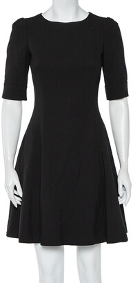 Dolce & Gabbana Black Wool Crepe Short Sleeve A-Line Dress S