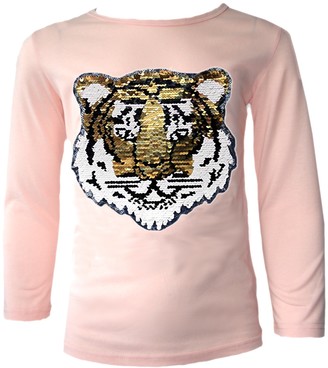 Girls Tiger Face Tops Brush Changing Sequin Animal Print Full Sleeve Tee Top New Age 3-14 Years 