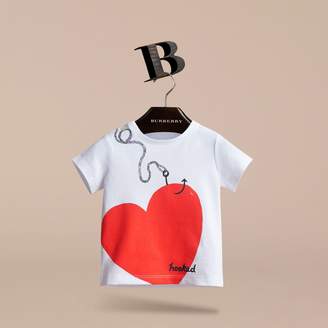 Burberry Hooked Heart Motif Cotton T-shirt , Size: 9M, White