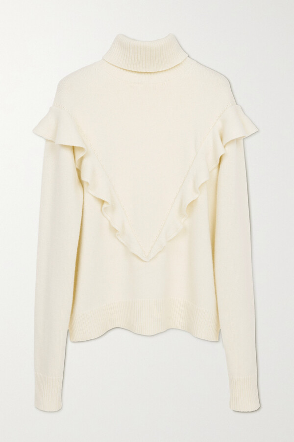 white ruffle turtleneck