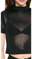 Thumbnail for your product : Halston Short Sleeve Cropped Mesh Top