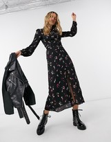 Thumbnail for your product : French Connection drape belted floral midaxi dress in black