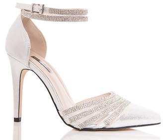 Quiz Silver Diamante Strap Heeled Shoes
