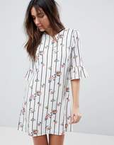Thumbnail for your product : Yumi Frill Sleeve Shift Dress in Stripe Floral Print