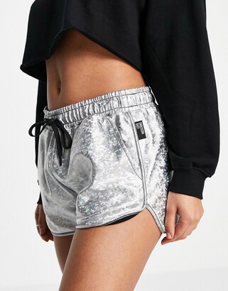 Love Moschino metallic sports shorts co-ord in silver