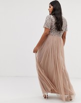 Thumbnail for your product : Maya Bridesmaid v neck maxi tulle dress with tonal delicate sequins in taupe blush
