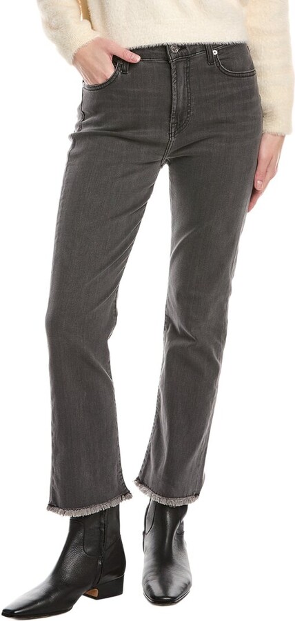 7 For All Mankind High-Rise Slim Kick Wash Black Ankle Crop Jean