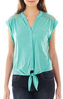 Thumbnail for your product : JCPenney Almost Famous Tie-Front Lace Top