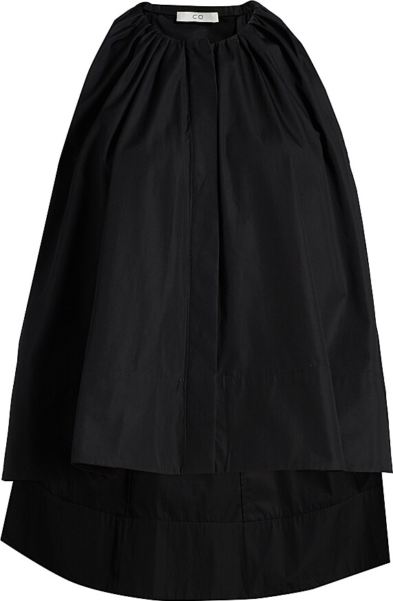 Co Women's Gathered High-Low Cotton Poplin Top - Black - Size XS