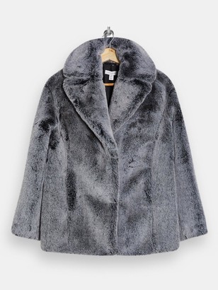 Topshop Two Tone Faux Fur Coat Grey - ShopStyle