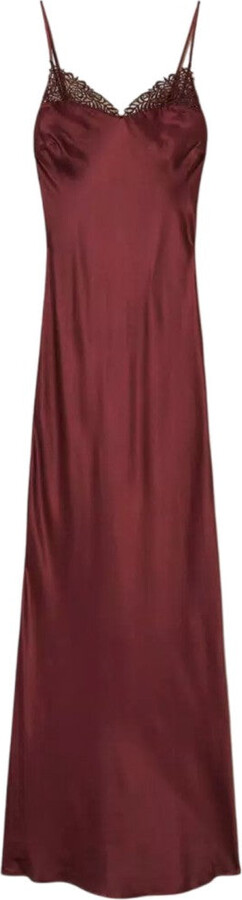 Twin-Set Maxi Satin Dress with Lace Trim