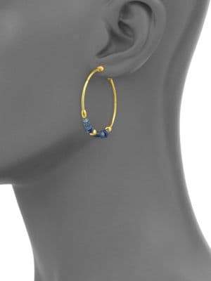 Gurhan Delicate Rain Blue Sapphire & 24K Yellow Gold Hoop Earrings/1.5"