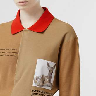 Burberry Long-sleeve Montage Print Cotton Polo Shirt