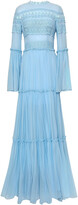Thumbnail for your product : Costarellos Lace-appliqued Pleated Georgette Gown