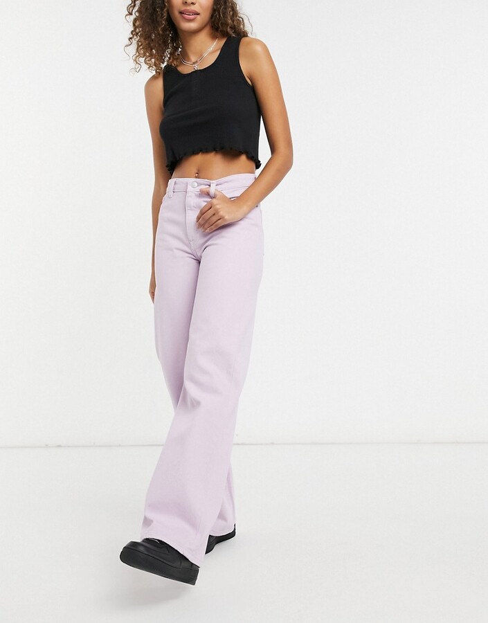 Monki Yoko cotton wide leg jeans in lilac - PURPLE - ShopStyle