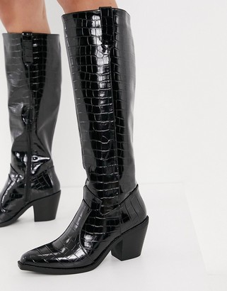 Glamorous knee-high western boots in black