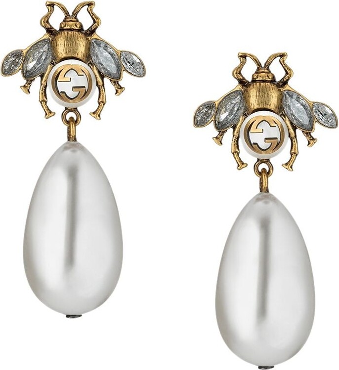 Gucci Bee earrings with drop pearls - ShopStyle