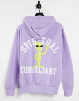 Thumbnail for your product : Weekday Alisa cotton blend hoodie with alien motif in lilac - PURPLE