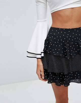 Fashion Union Ruffle Mini Skirt In Mixed Spot Print