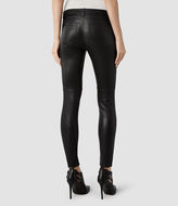 Thumbnail for your product : AllSaints Leather Zip Skinny Jeans