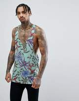 Thumbnail for your product : ASOS DESIGN extreme racer back tank with raw edge in linen look fabric with floral print