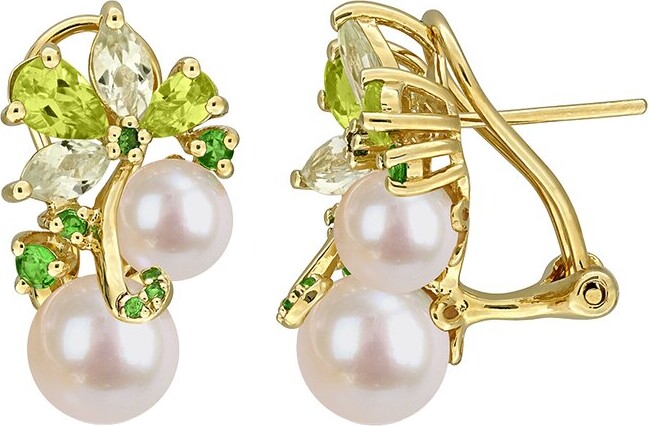 Rina Limor Fine Jewelry Gold-Plated Silver 2.55 Ct. Tw. Gemstone & 6-8.5Mm Pearl Earrings