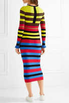 Thumbnail for your product : Opening Ceremony Striped Ribbed-knit Midi Dress - Azure