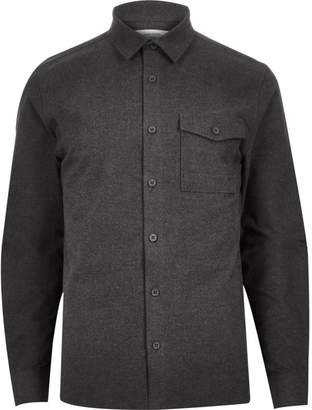 River Island Mens Charcoal grey flannel shirt