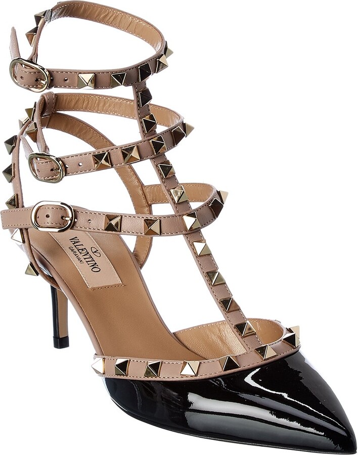Valentino Rockstud Caged 65 Patent Ankle Strap Pump
