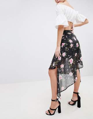 boohoo Asymmetric Floral Midi Skirt
