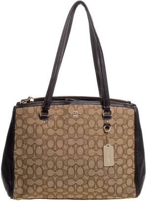 Coach Beige/Brown Canvas and Leather Stanton Carryall Tote