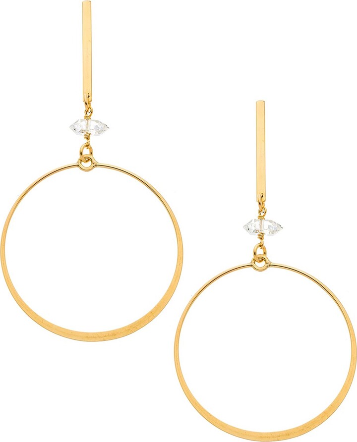 Heather Hawkins Jewelry Crazy For You Flat Front Drop Hoop Earrings - Herkimer Diamond Crystals - Goldfilled
