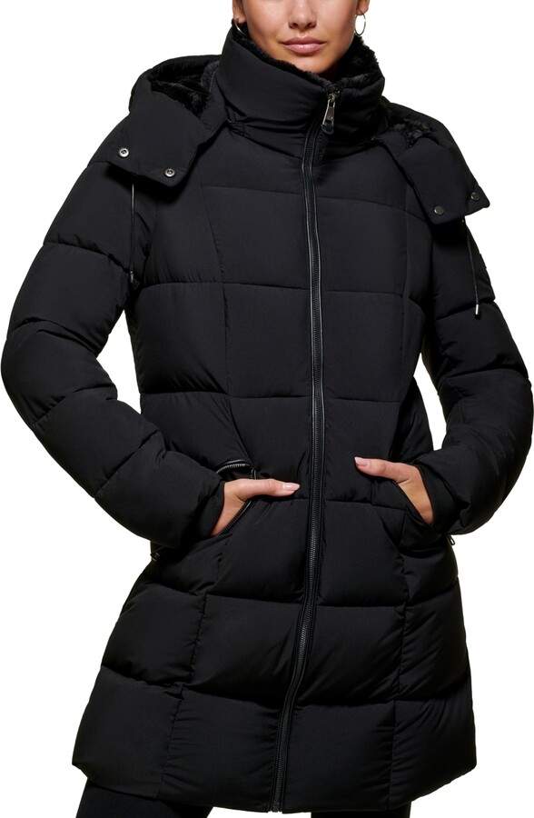 DKNY Petite FauxLeatherTrim Hooded Puffer Coat ShopStyle