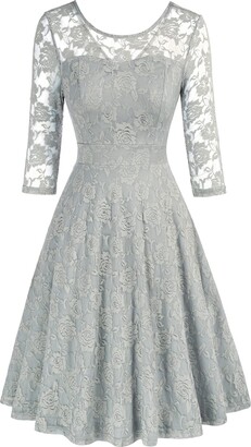 JASAMBAC Lace Dresses for Women 3/4 Sleeve Sheer Sleeve Cocktail Party Wedding Guest Dresses Light Blue XL