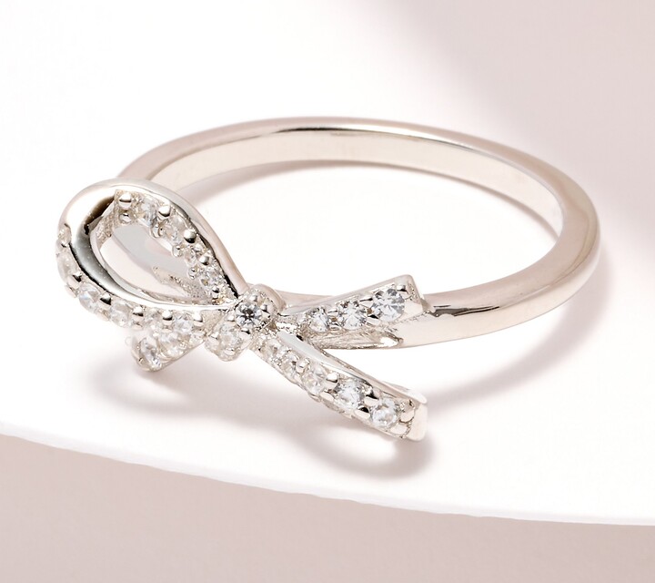 Diamonique Tied to You Round Cut Bow Ring, Sterling Silver