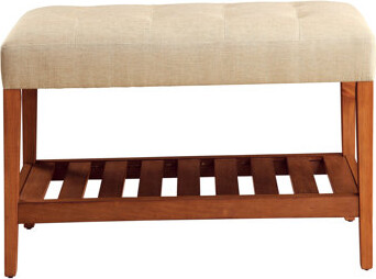 Gray Fabric & Oak Finish Bench