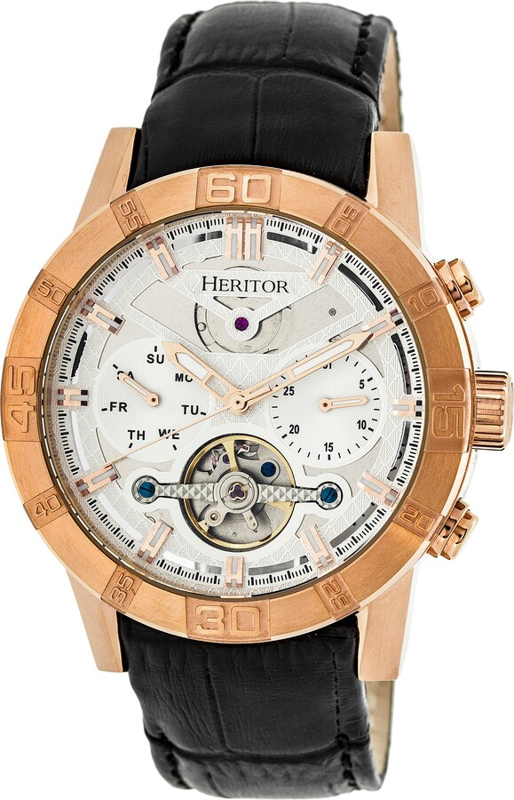 Heritor Automatic Hannibal Semi-Skeleton Leather-Band Watch