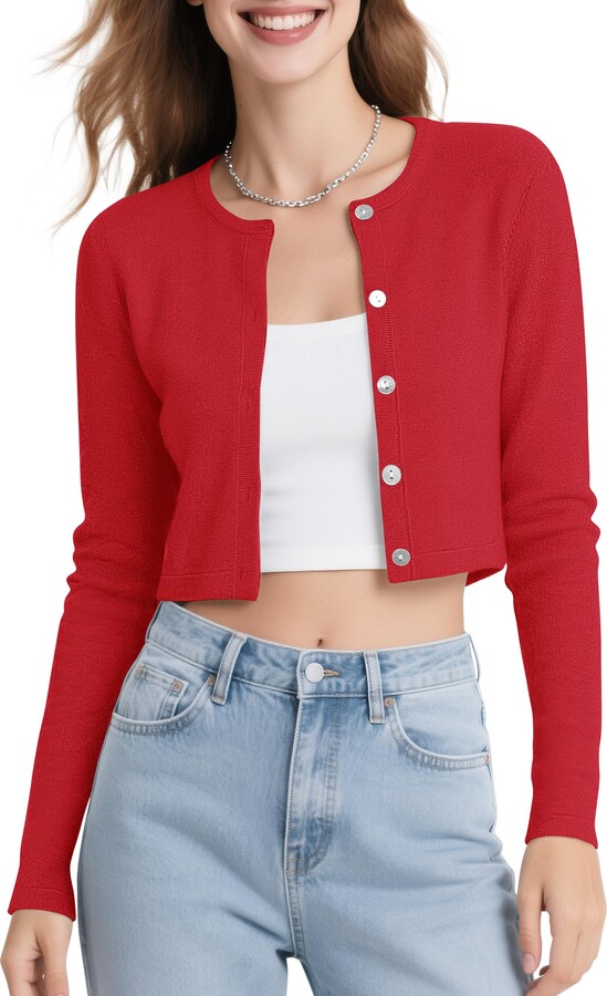 Womens Sweaters Cropped Sweater Red Senllen Women's Open