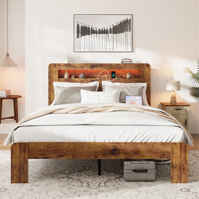 Latitude Run Bed Frame Wood Platform Bed Frame With Storage LED Light Headboard And 3 USB  Noise FreeNo Box Spring Needed And Easy Assembly ToolLarge Under Bed