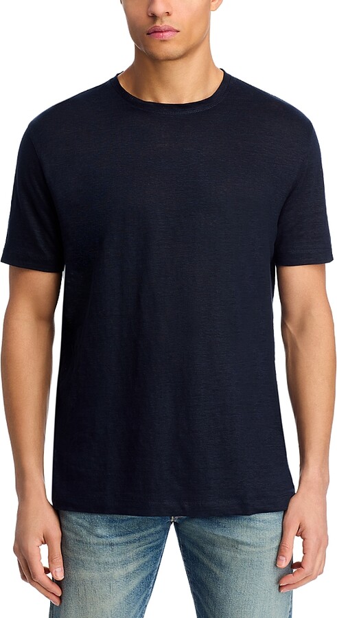 Boss x David Beckham Taut 73 Linen Crewneck Tee in Dark Blue