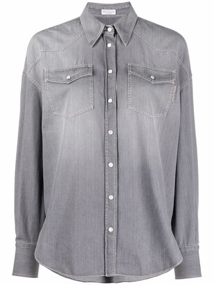 Brunello Cucinelli Snap-Fastening Denim Shirt - ShopStyle Long Sleeve Tops