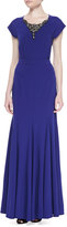 Thumbnail for your product : Zac Posen ZAC Short-Sleeve Embellished-Neck Gown