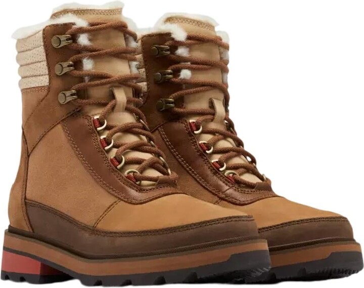 Sorel Women's Lennox Lace Cozy Fashion Boots In Velvet Tan/warp Red