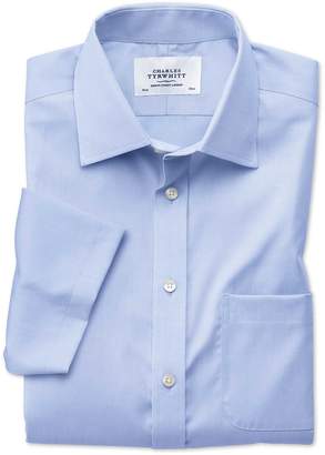 Charles Tyrwhitt Slim Fit Non-Iron Pinpoint Short Sleeve Sky Blue Cotton Dress Shirt Size 17.5/Short